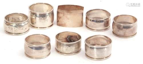 Mixed Lot: pair of silver napkin rings, Birmingham 1972, together with six further hallmarked silver
