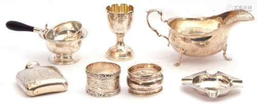 Mixed Lot: Edward VII silver sauce boat, Chester 1905, maker's marks for Stokes & Ireland Ltd; a