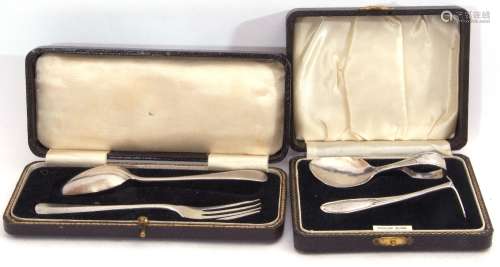 Mixed Lot: cased George VI silver christening set with a child's silver spoon and pusher, Birmingham