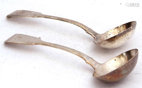 Pair of Victorian sauce ladles, each initialled W in script, London 1841, by the Lyas's, 129gms (2)