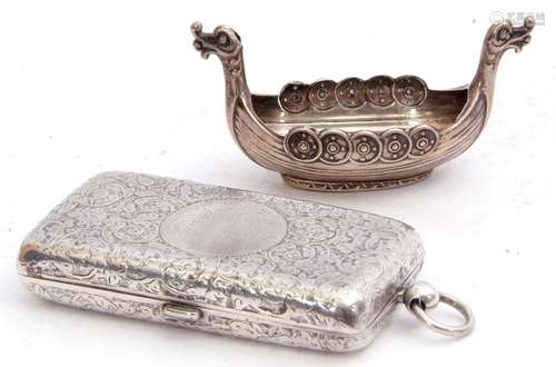 Mixed Lot: Late Victorian silver double sovereign and stamp case, the rectangular chased and