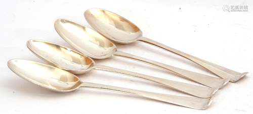 Four Irish Georgian silver base marked table spoons, Hanoverian pattern, two marked Dublin 1778, one