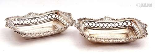 Pair of late Victorian silver bon-bon dishes of rectangular form, with pierced and embossed