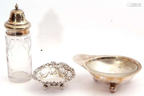 Mixed Lot: Victorian silver heart shaped dish, embossed and pierced with scrolls and bows etc,