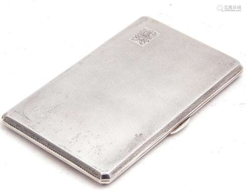 George V silver cigarette case of rectangular form, engine turned design back and front, top