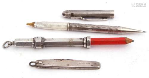 Mixed Lot: Unusual hallmarked silver pen and pencil combination, the engine turned barrel hallmarked