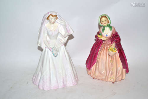 Pair of Doulton figures of The Bride and Rosebud, 22cm high (2)