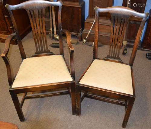 Set of six mahogany stained Chippendale style dining chairs comprising a carver and 5 single chairs,