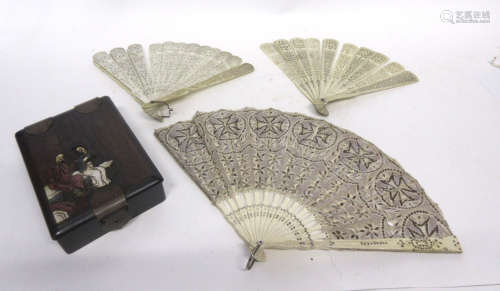 Box containing quantity of Chinese ivory fans