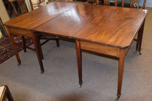 Georgian style mahogany D-end dining table with single centre leaf and brass clips, raised on