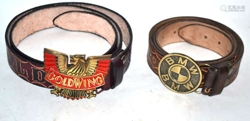 Wild West style pair of leather belts with inscription (2)