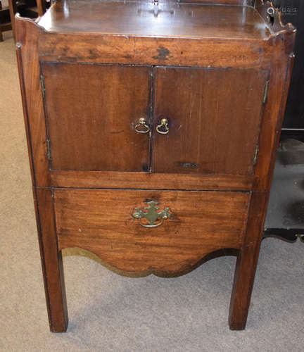 George III period mahogany night table with pierced galleried top (part missing), the front with two