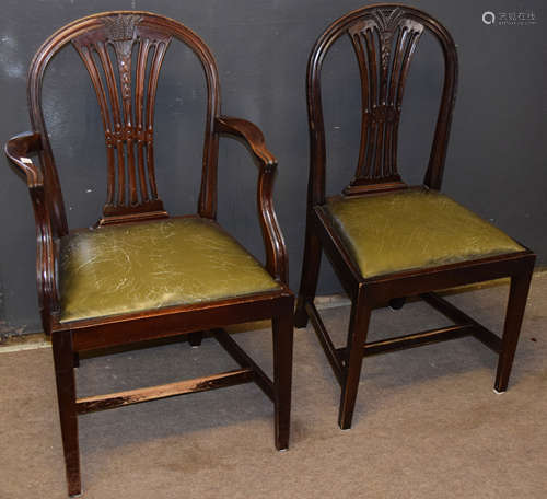 Matched set of eight (6+2) Hepplewhite style mahogany dining chairs with pierced splat and