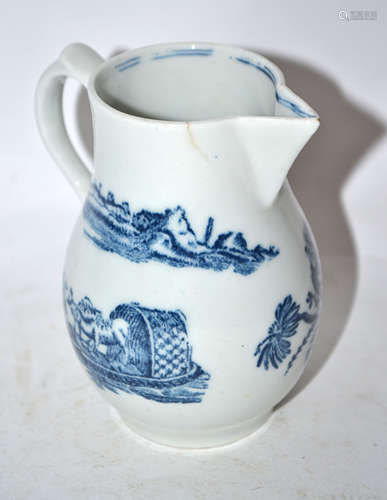 Large Lowestoft sparrowbeak jug decorated with the Dromedaries on a raft print, 10cm high