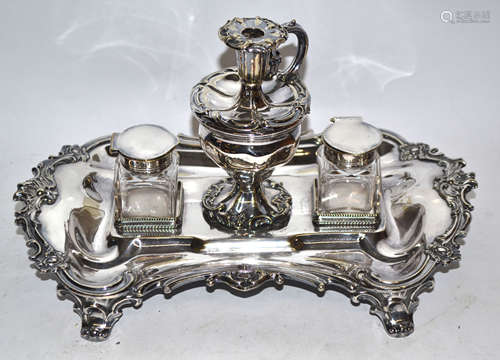 Plated inkwell and pen tray set