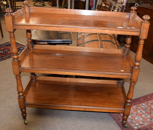 Victorian mahogany three-tier buffer or dumb waiter of plain rectangular design, three shelves