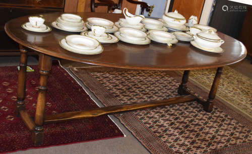 Good quality Wake style large drop leaf dining table by Simon Simpson, 205cm long