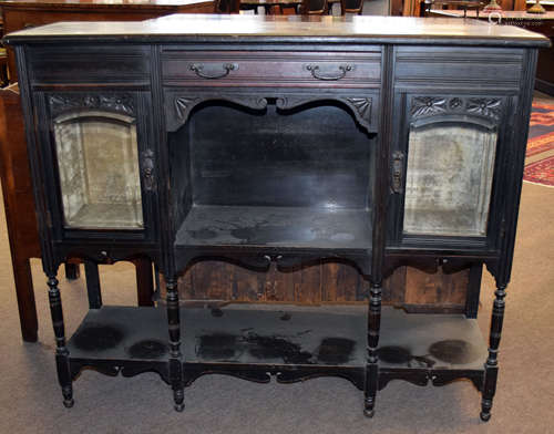 Late Victorian stained wood side cabinet (no back), having a glass panelled door either side of a