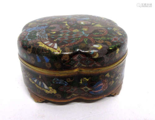 Cloisonne box and cover, lobed shape on four stub feet