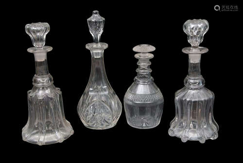 Group of four 19th century cut glass decanters of various shapes and sizes, largest 32cm high (4)