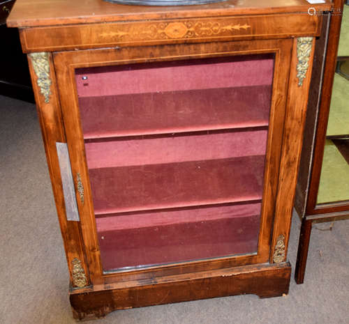 Victorian burr walnut veneered and marquetry inlaid pier cabinet with single glazed rectangular