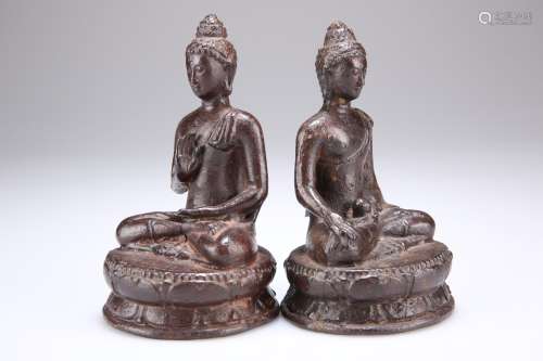 TWO CAST METAL FIGURES OF BUDDHA