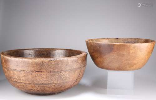 TWO 19TH CENTURY TREEN DAIRY BOWLS