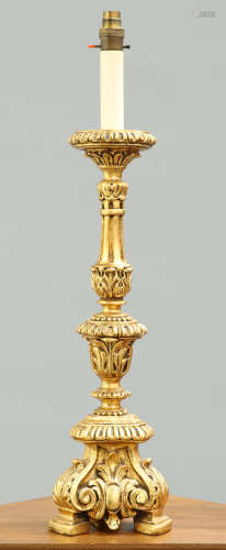 A LARGE GILT COMPOSITE TABLE LAMP BASE