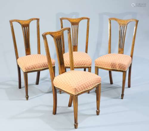 A SET OF FIVE EDWARDIAN INLAID DINING CHIARS