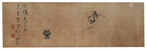 Chinese Painting of a Damo by Xiao Lisheng