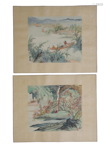Pair of Chinese Watercolor Paintings by Wang Yachen