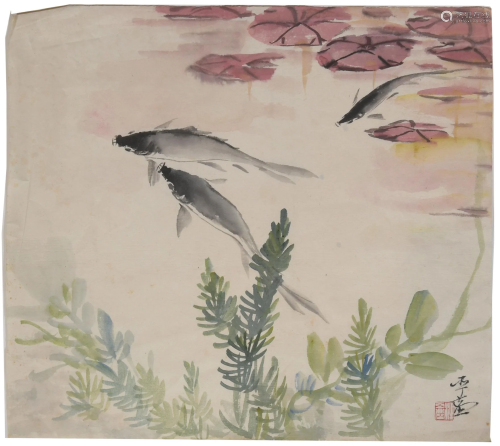 Chinese Painting of 3 Fish by Wang Yachen