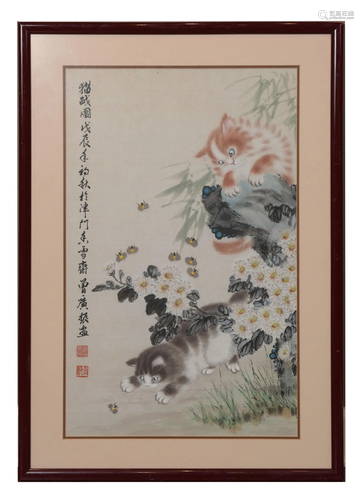 Chinese Painting of 2 Cats by Zeng Guangzheng