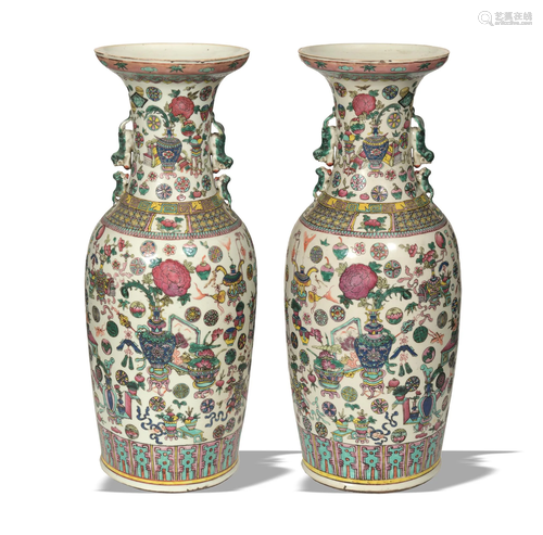 Pair of Large Famille Rose Vases, Late 19th Century