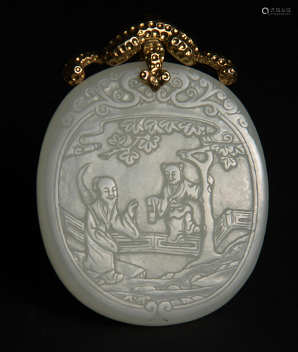 Chinese White Jade Round Plaque, 18-19th Century