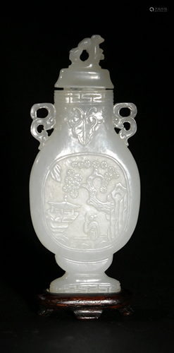 Chinese Carved White Jade Lidded Vase, 18 Century