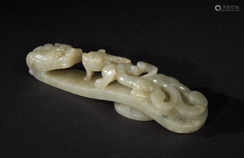 Chinese Celadon Jade Dragon Hook, Ming