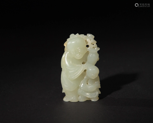 Chinese Jade Carving of Hehe Erxian, 19th Century