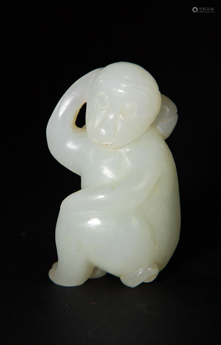 Chinese White Jade Monkey Pendant, 18/19th Century