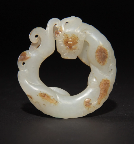 Chinese White Jade Carved Chilong Ring, 18th Century