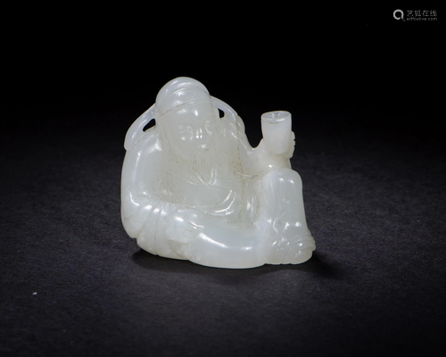 Chinese White Jade Carving of Li Bai, 18th Century