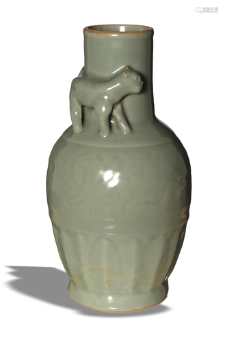 Chinese Celadon Vase with Tiger, Possibly Song