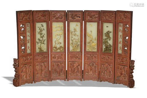 Chinese White Jade Inlaid Gilt Panel, 19th Century