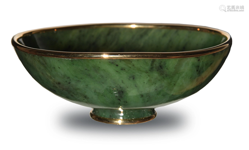 French Chaumet Spinach Jade Bowl, Early 20th Century