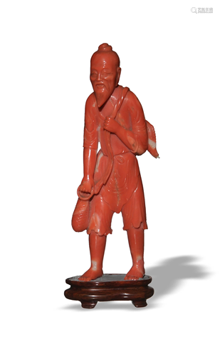 Chinese Carved Coral Fisherman, 19th Century