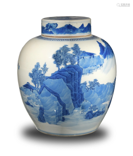 Chinese Blue and White Covered Jar, 19th Century