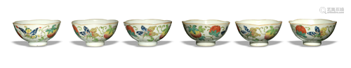 Group of 6 Chinese Famille Rose Cups, 19th Century