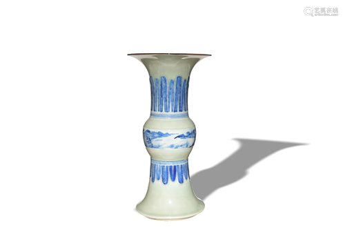 Chinese Celadon Blue and White Gu Vase,Early 19th