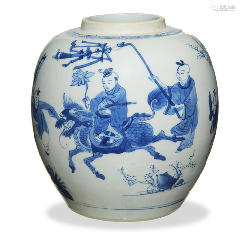 CHI. Blue and White Jar with Children's Parade, Kangxi