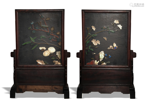 Pair of Table Screens with Precious Stones, 18th